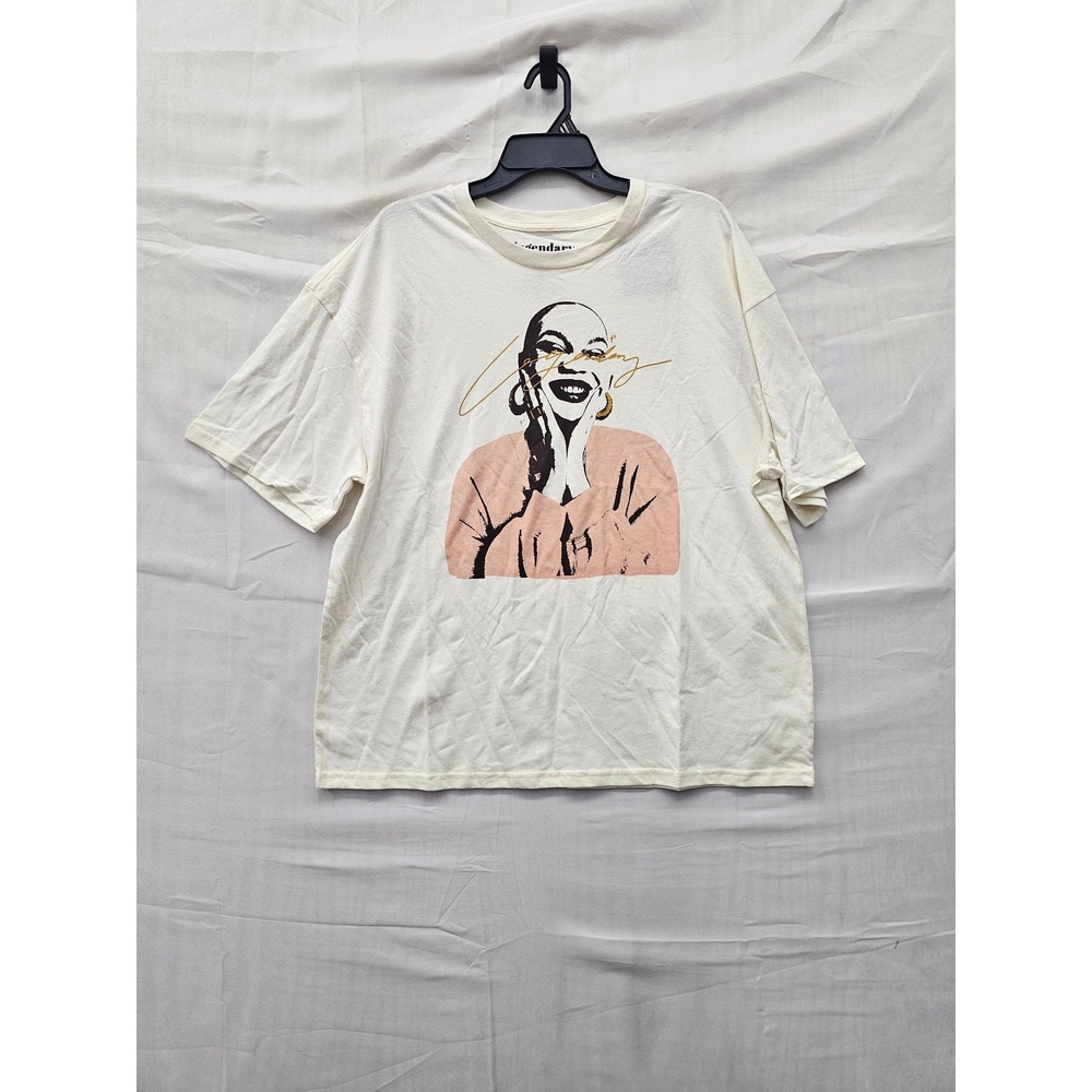 Legendary Rootz Womens Portrait Art Graphic T-Shirt Ivory Cotton Size Medium